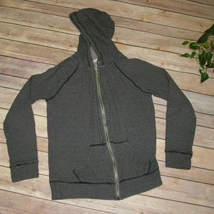 Caslon Striped Zipper Hoodie Grey Black XS